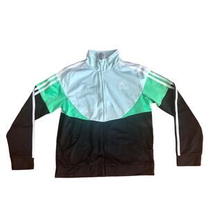 Adidas Track Stripes Black Green Blue Color block Jacket Girl’s Size XL (16)